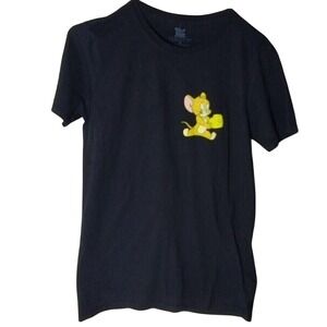 Tom and Jerry Graphic Tee‎ Cartoon Character Print Black T-Shirt M